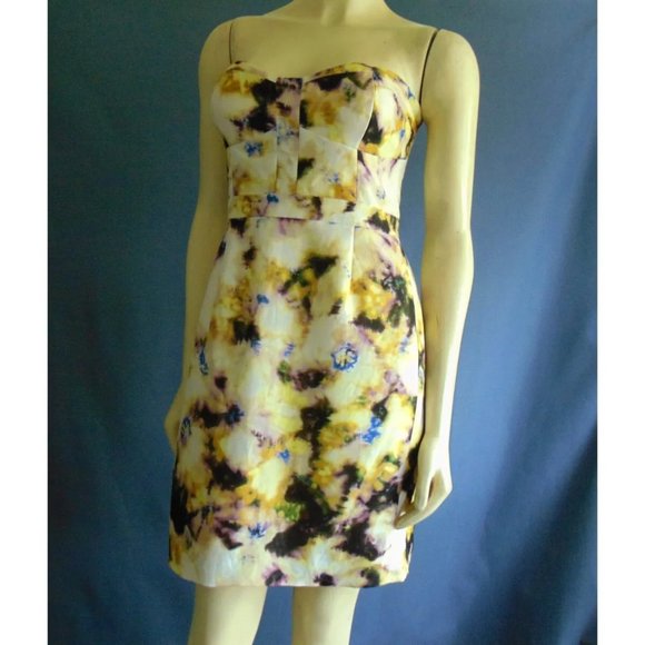 J. Crew Linen Silk Yellow Tie Dye Strapless Summer Dress 6 - Picture 3 of 7